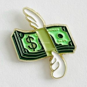 8/$40 Flying Money Broke Payday Emoji Enamel Pin